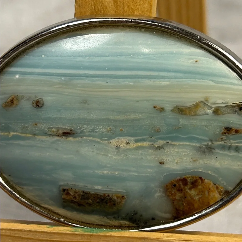 Huge Larimar reminiscing landscape silver colored  belt buckle limited edition